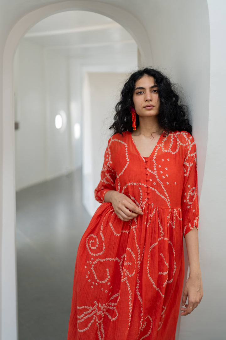 Fiery Orange Bandhani Dress