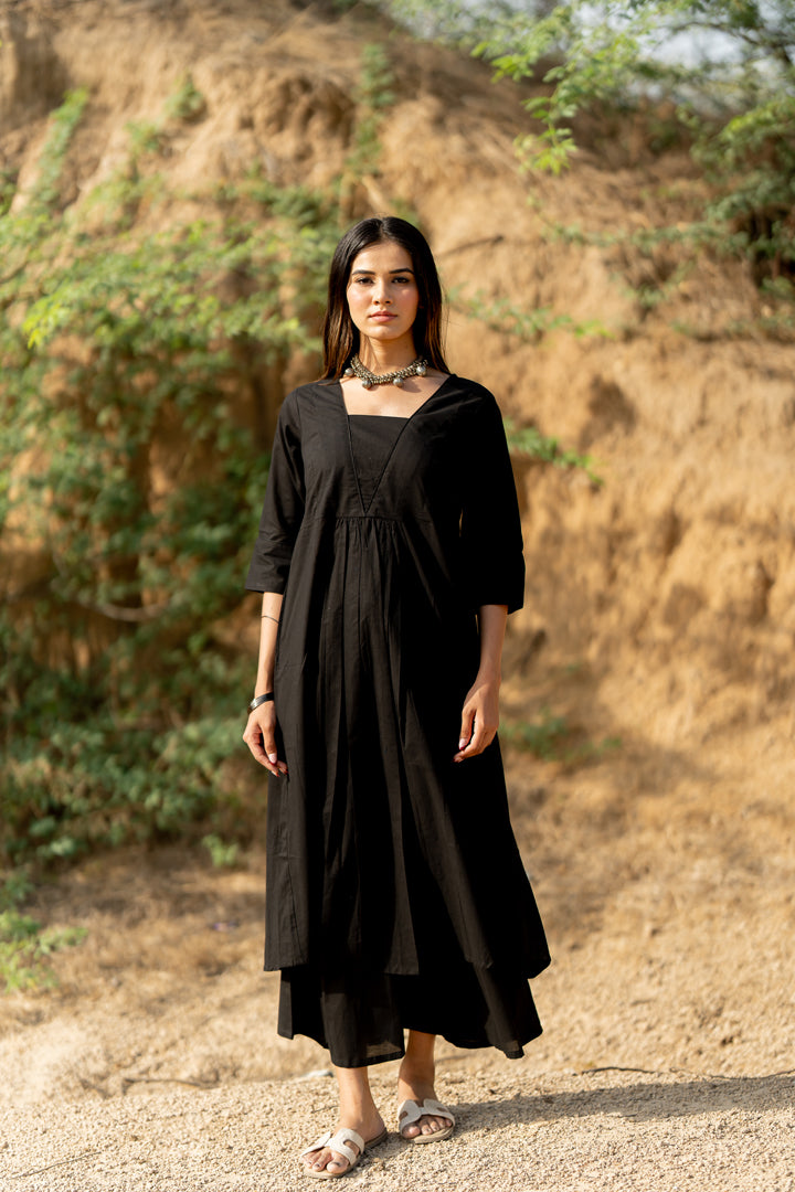 Coal Black Kurta Set with Dupatta