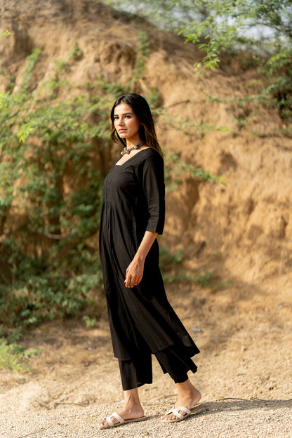 Coal Black Kurta Set with Dupatta