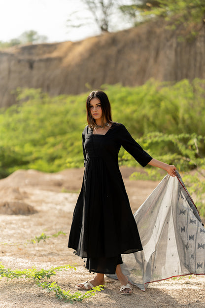 Coal Black Kurta Set with Dupatta