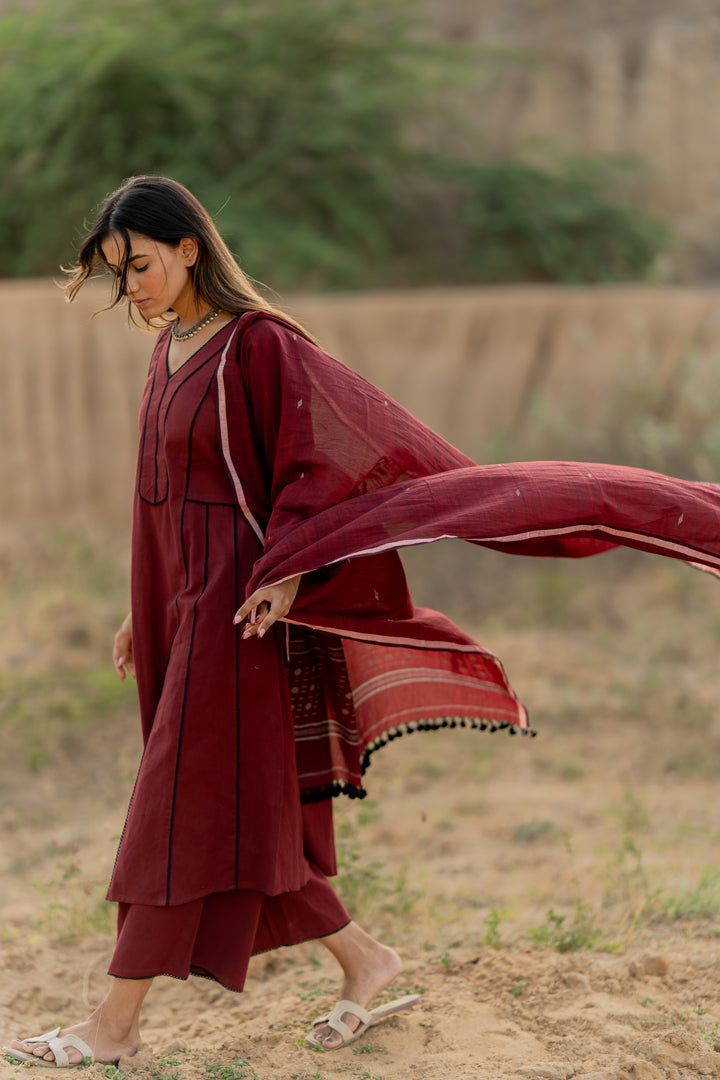 Mahogany Maroon Kurta Set with Dupatta