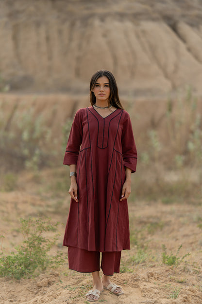 Mahogany Maroon Kurta Set with Dupatta