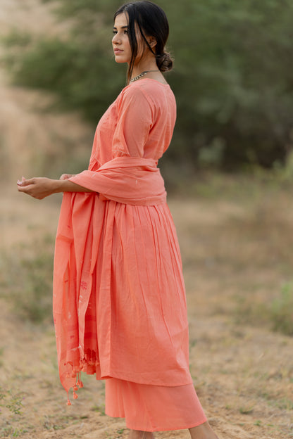 Peach Rose Kurta Set with Dupatta