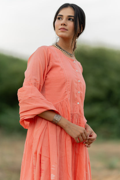 Peach Rose Mulmul Kurta Set