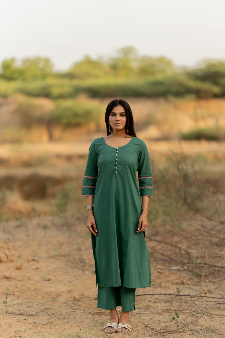 Fern Green Kurta Set with Dupatta