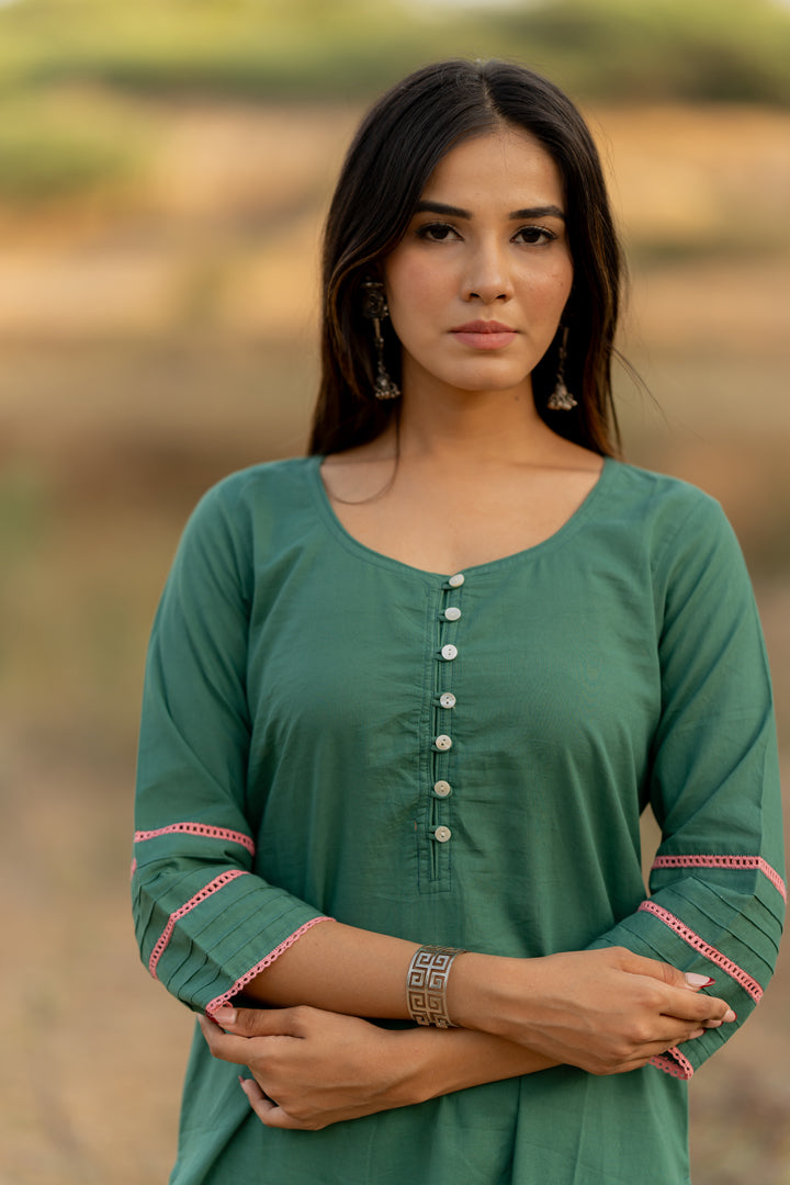 Fern Green Kurta Set with Dupatta