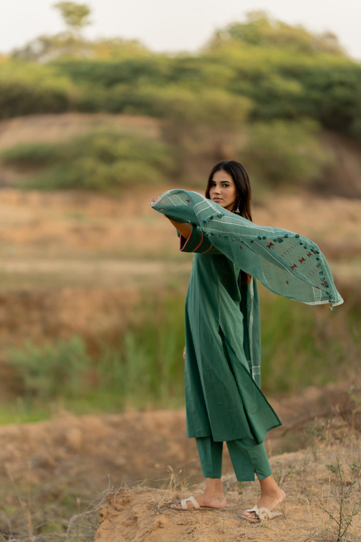 Fern Green Kurta Set with Dupatta