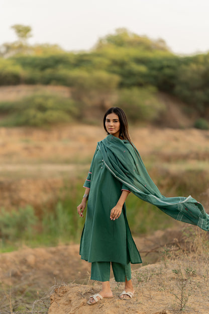 Fern Green Kurta Set with Dupatta