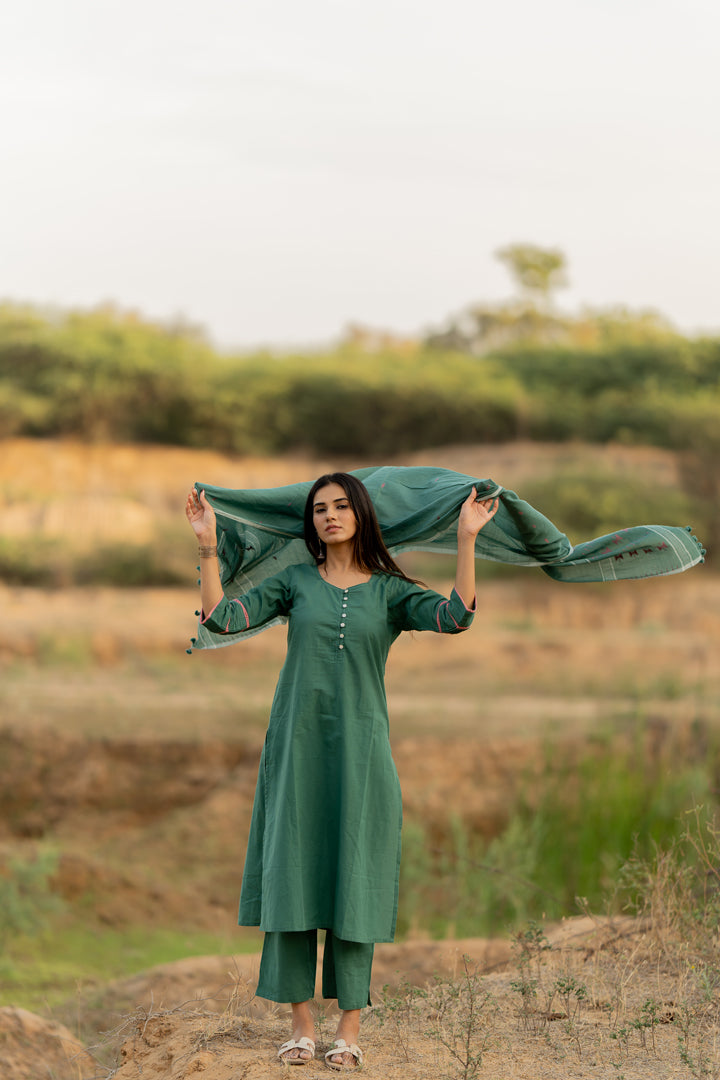 Fern Green Kurta Set with Dupatta