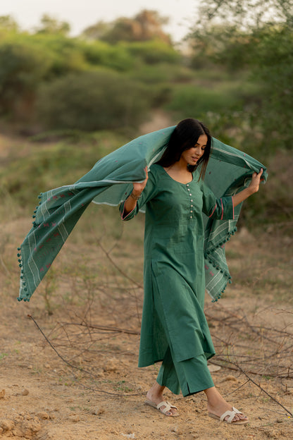 Fern Green Kurta Set with Dupatta