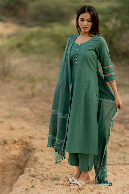 Fern Green Kurta Set with Dupatta