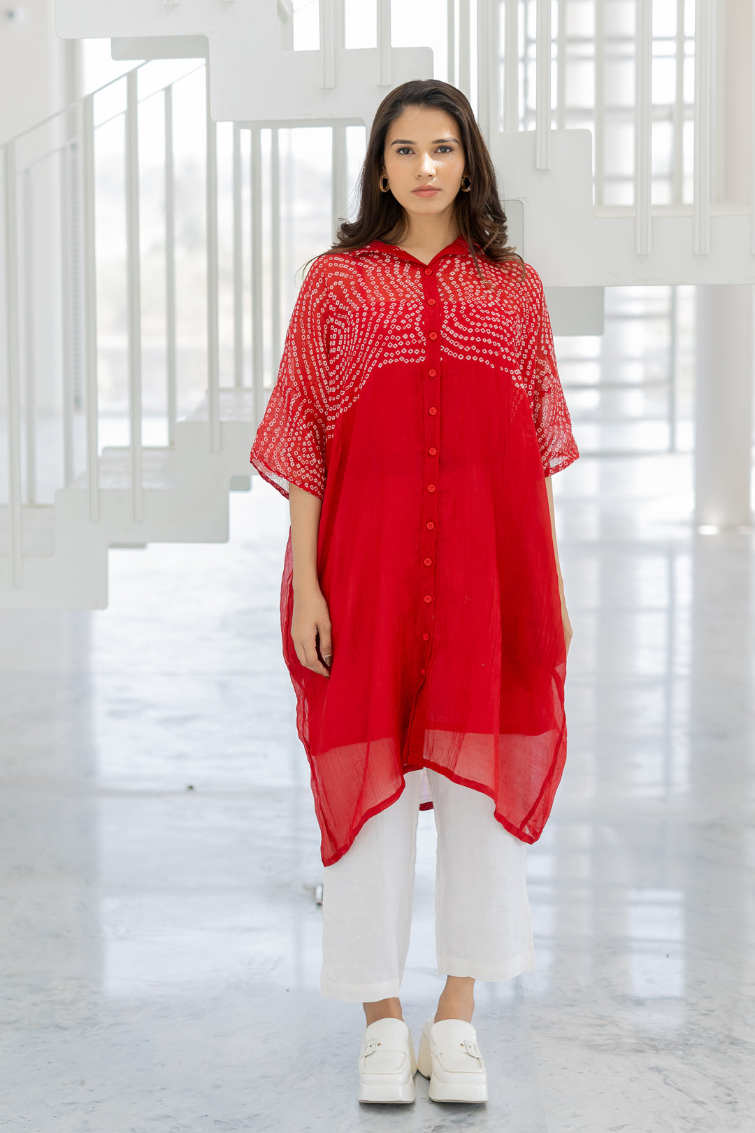 Ruby Swirl Bandhani Tunic Set