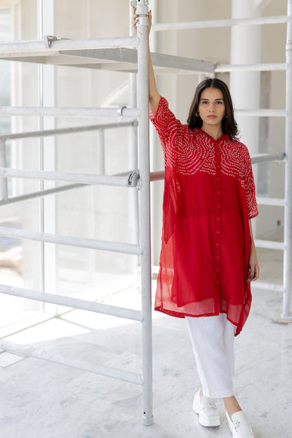 Ruby Swirl Bandhani Tunic Set