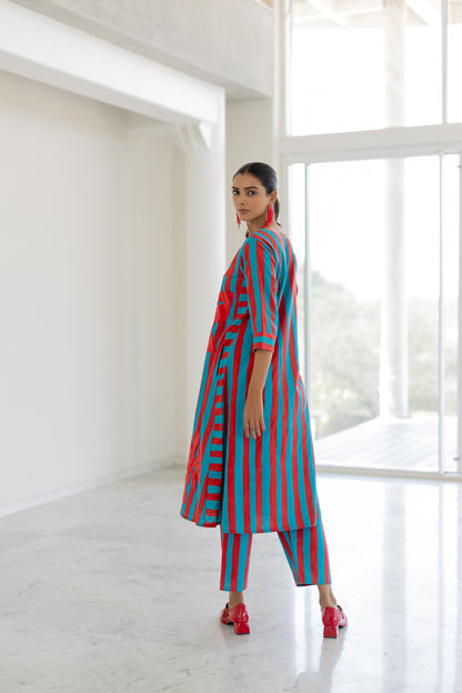 Sky Fire Striped Applique Kurta