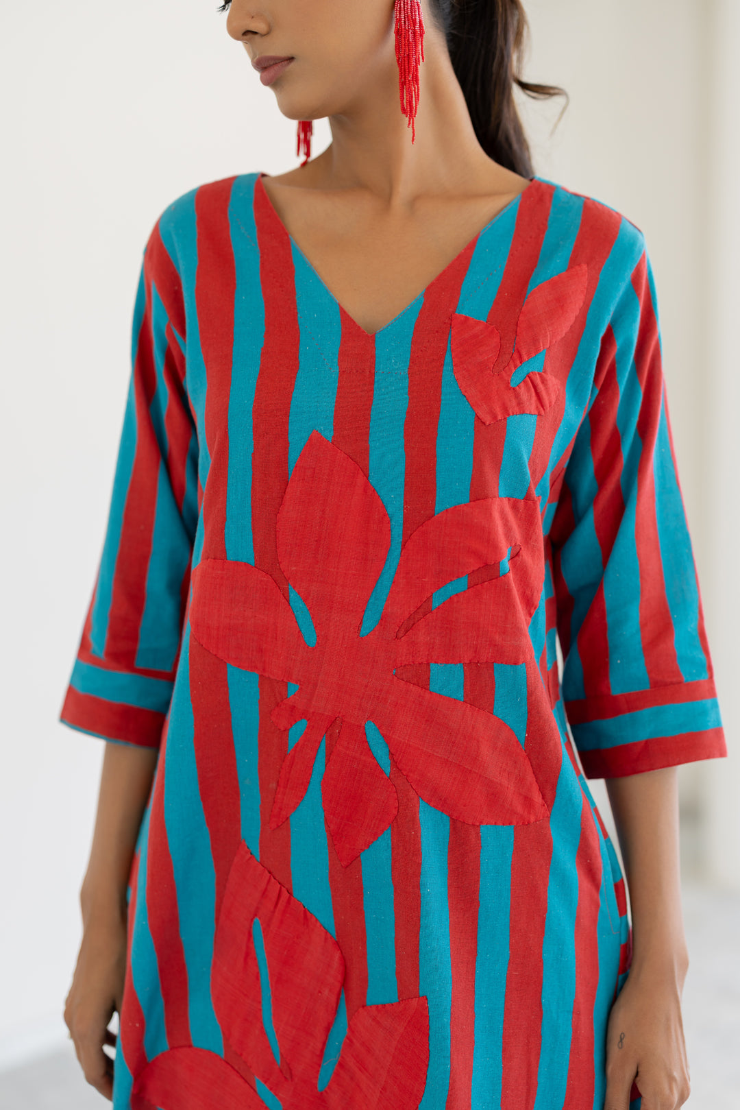 Sky Fire Striped Applique Kurta