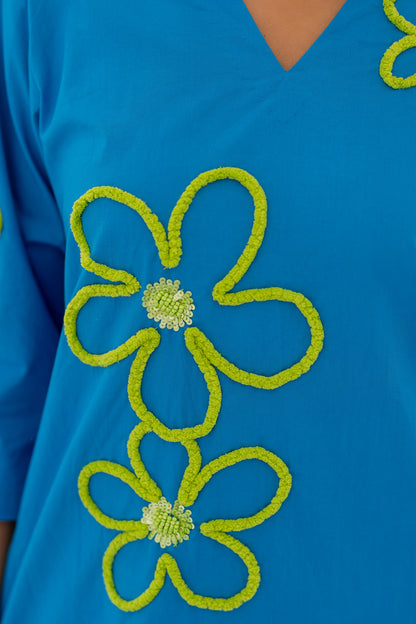 Seafoam Floral Embroidery Kurta