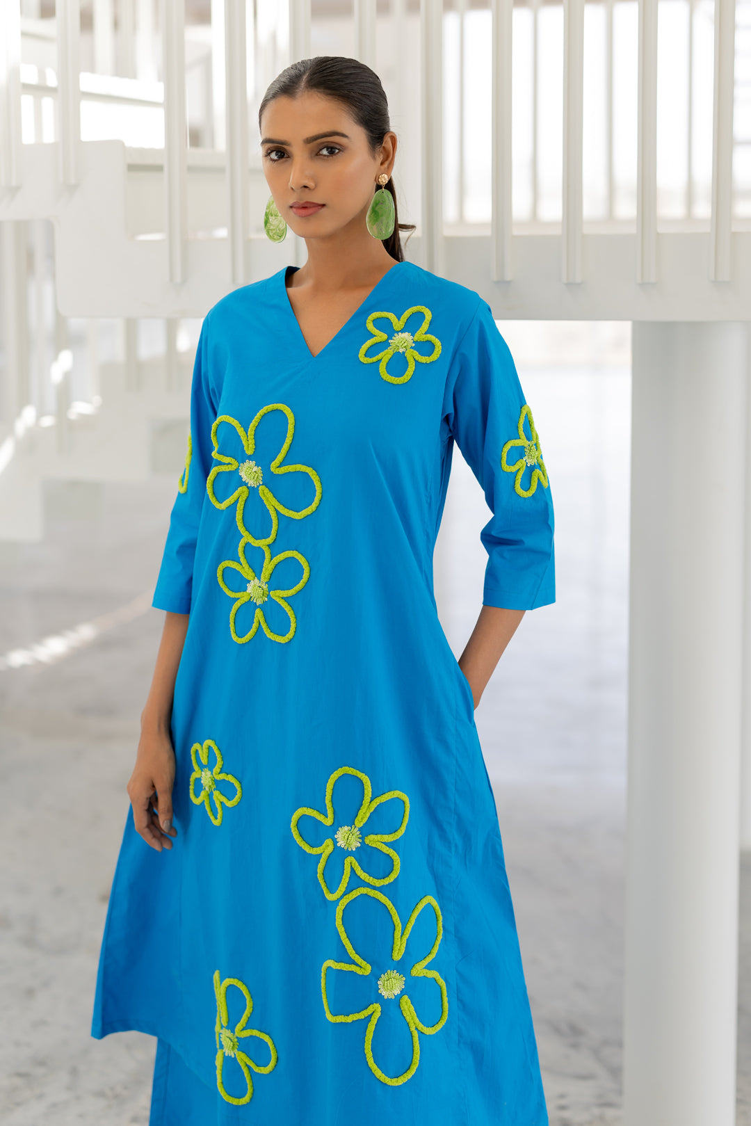 Seafoam Floral Embroidery Kurta