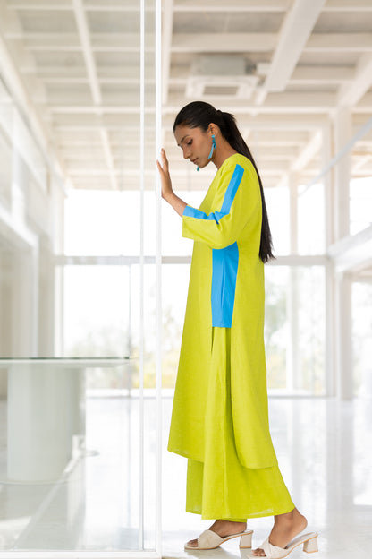 Avocado Azure Box Slit Kurta