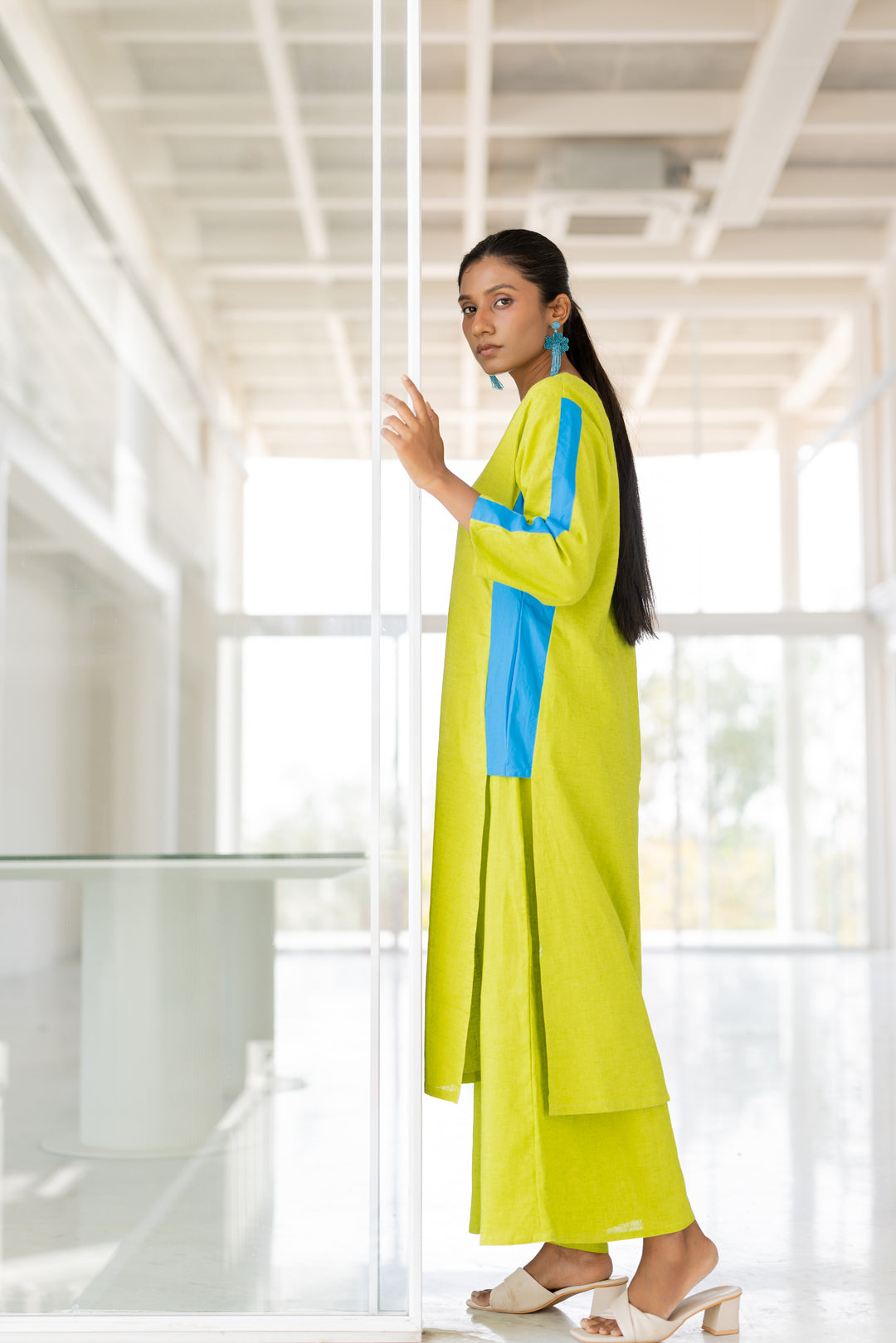 Avocado Azure Box Slit Kurta