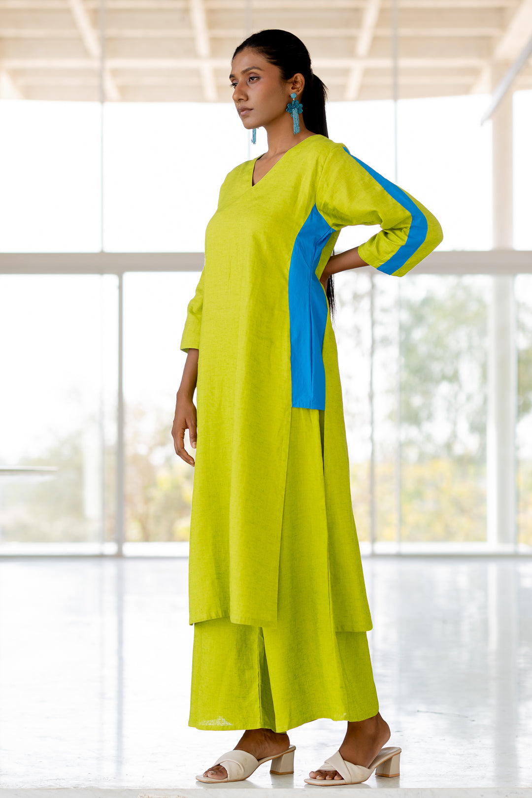 Avocado Azure Box Slit Kurta