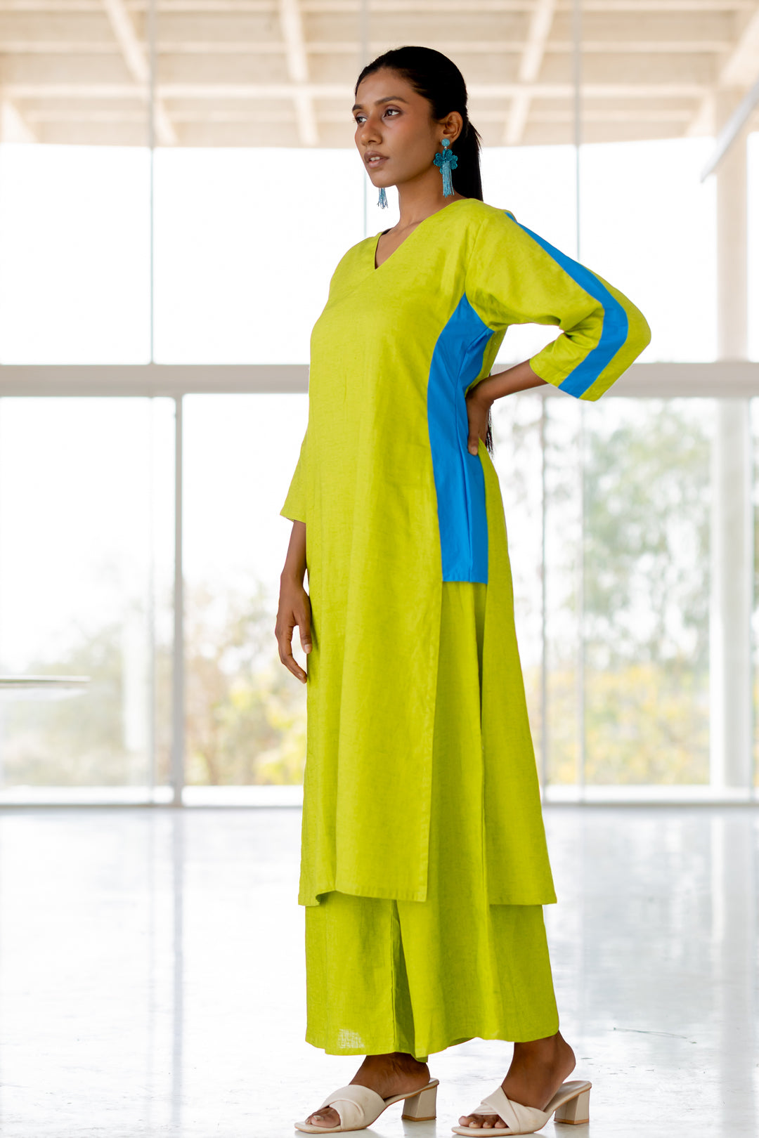 Avocado Azure Box Slit Kurta