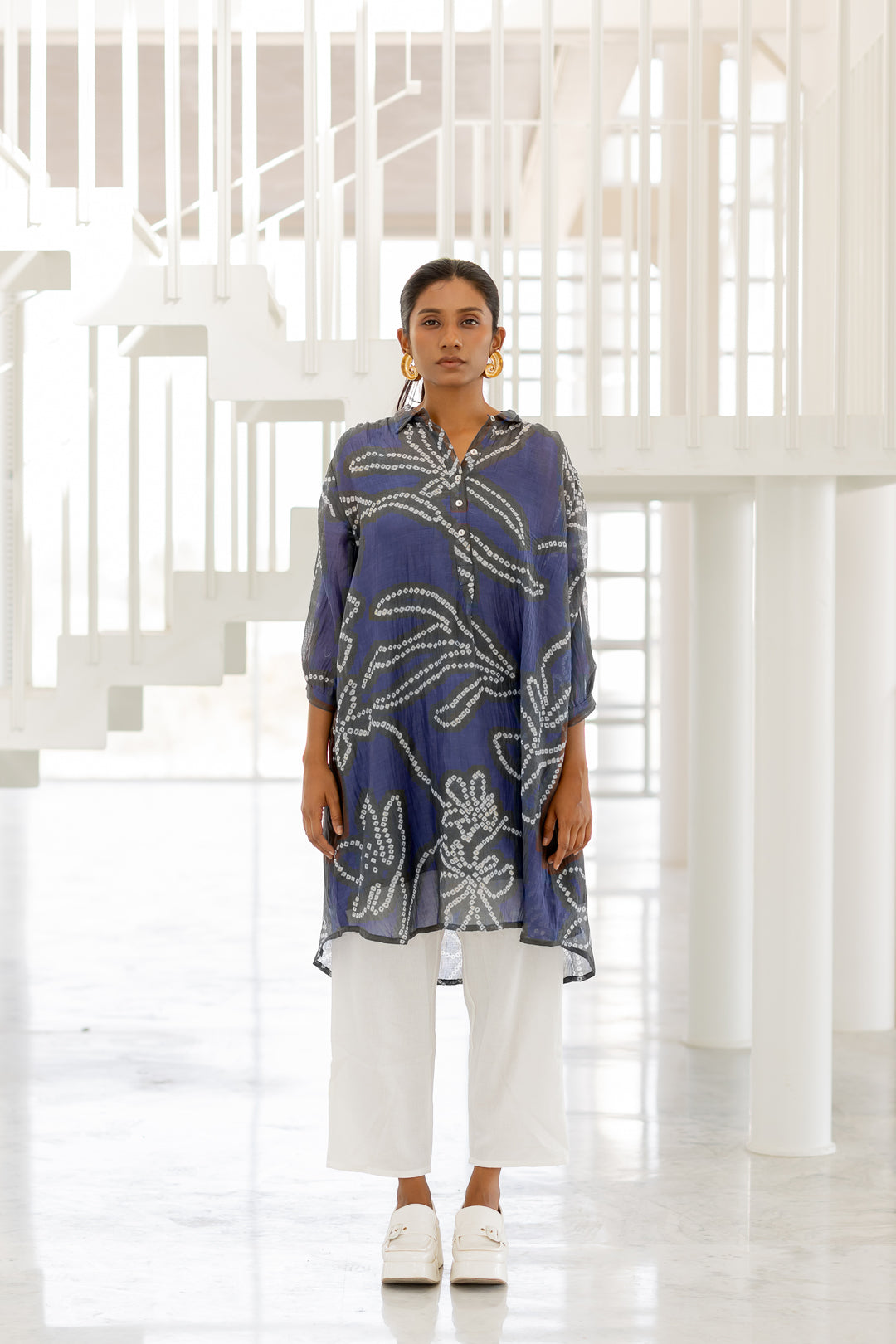 Blue Wildflower Bandhej Tunic