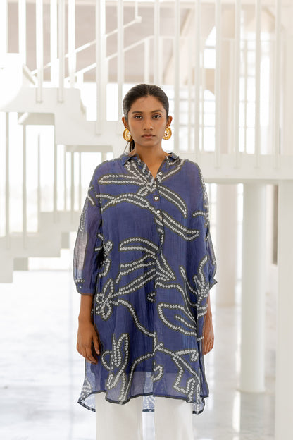 Blue Wildflower Bandhej Tunic