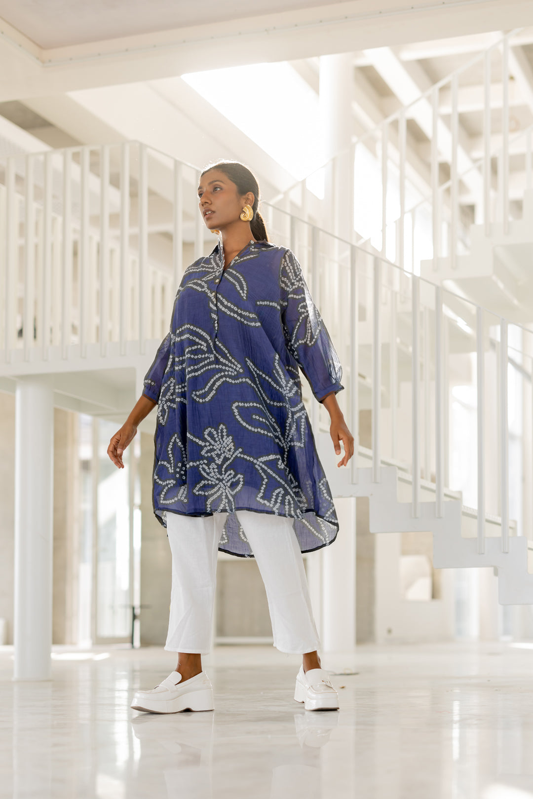 Blue Wildflower Bandhej Tunic