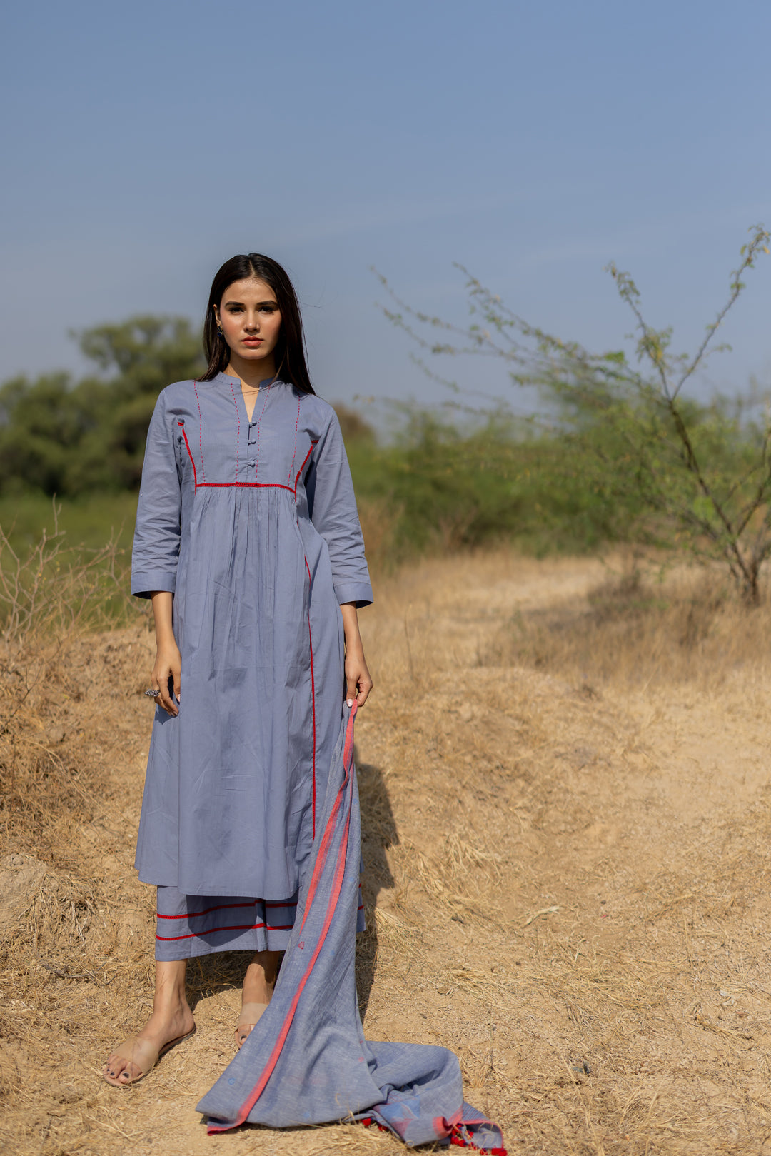 Steel Blue Cotton Kurta Set