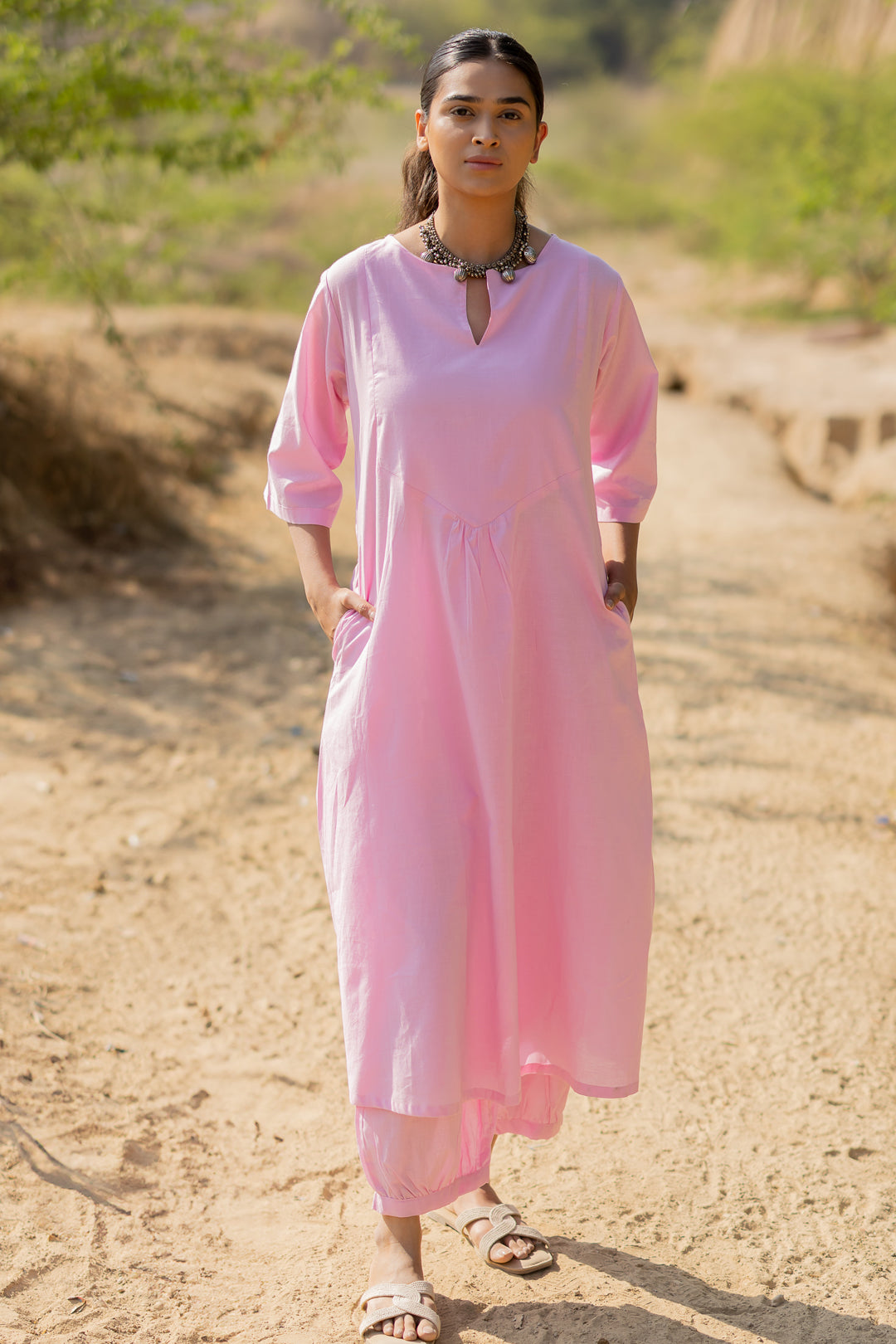 Taffy Pink Mulmul Kurta Set