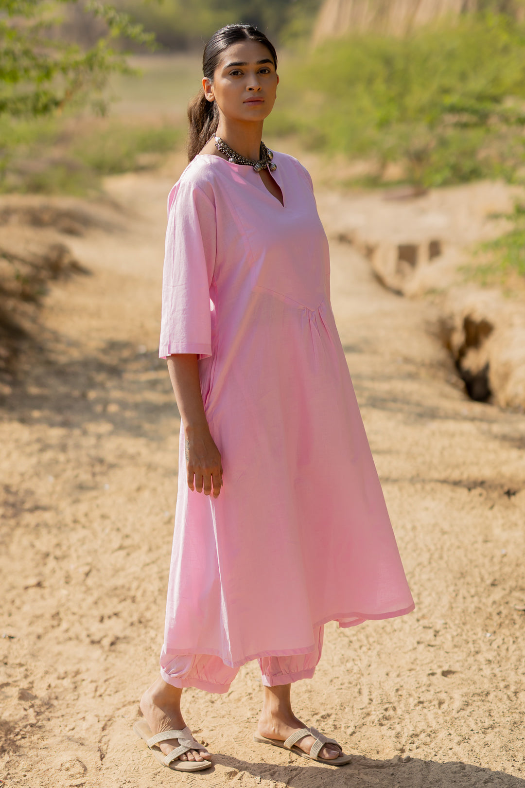 Taffy Pink Kurta Set with Block Printed Dupatta