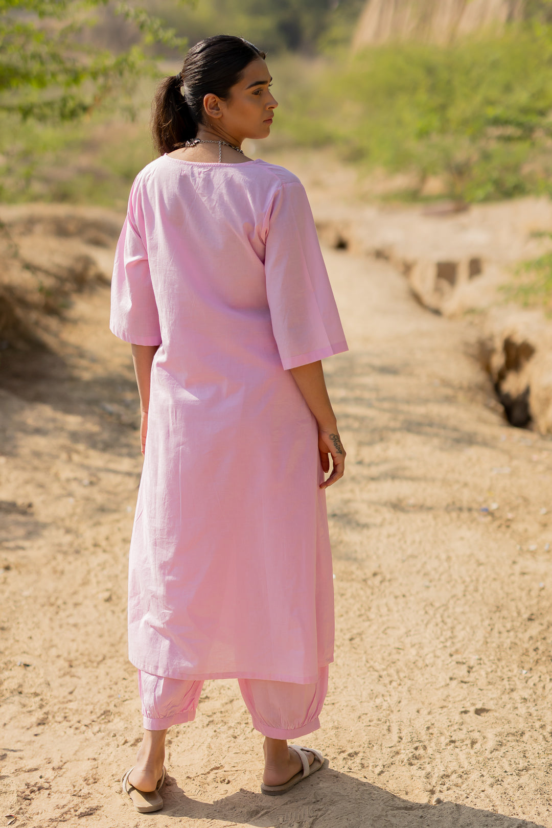 Taffy Pink Mulmul Kurta Set