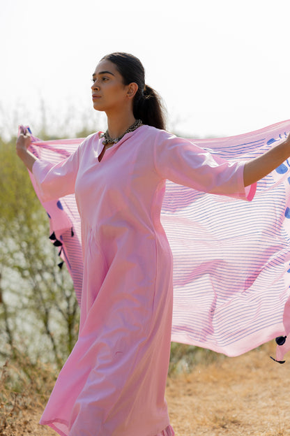 Taffy Pink Kurta Set with Block Printed Dupatta