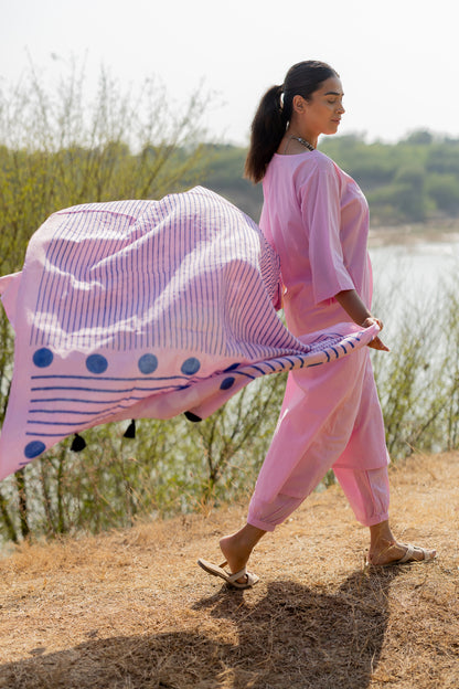 Taffy Pink Kurta Set with Block Printed Dupatta