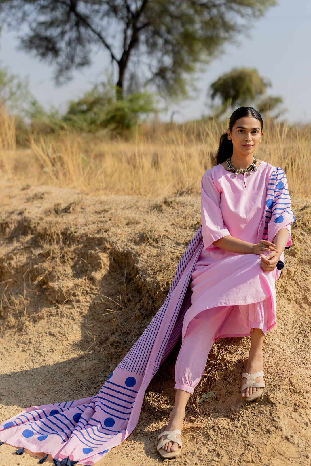 Taffy Pink Kurta Set with Block Printed Dupatta