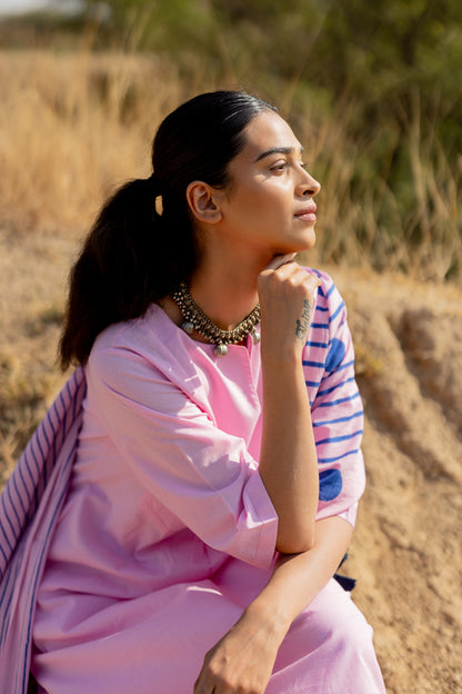 Taffy Pink Kurta Set with Block Printed Dupatta