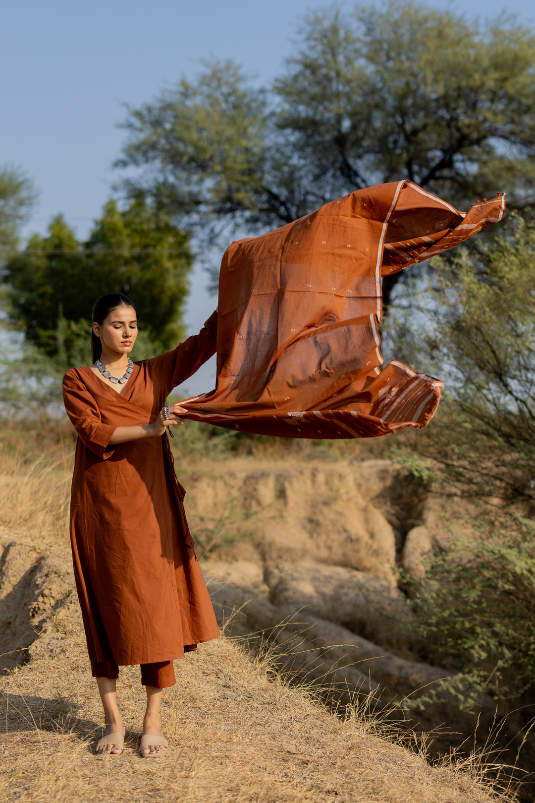 Mocha Brown Wrap Kurta Set