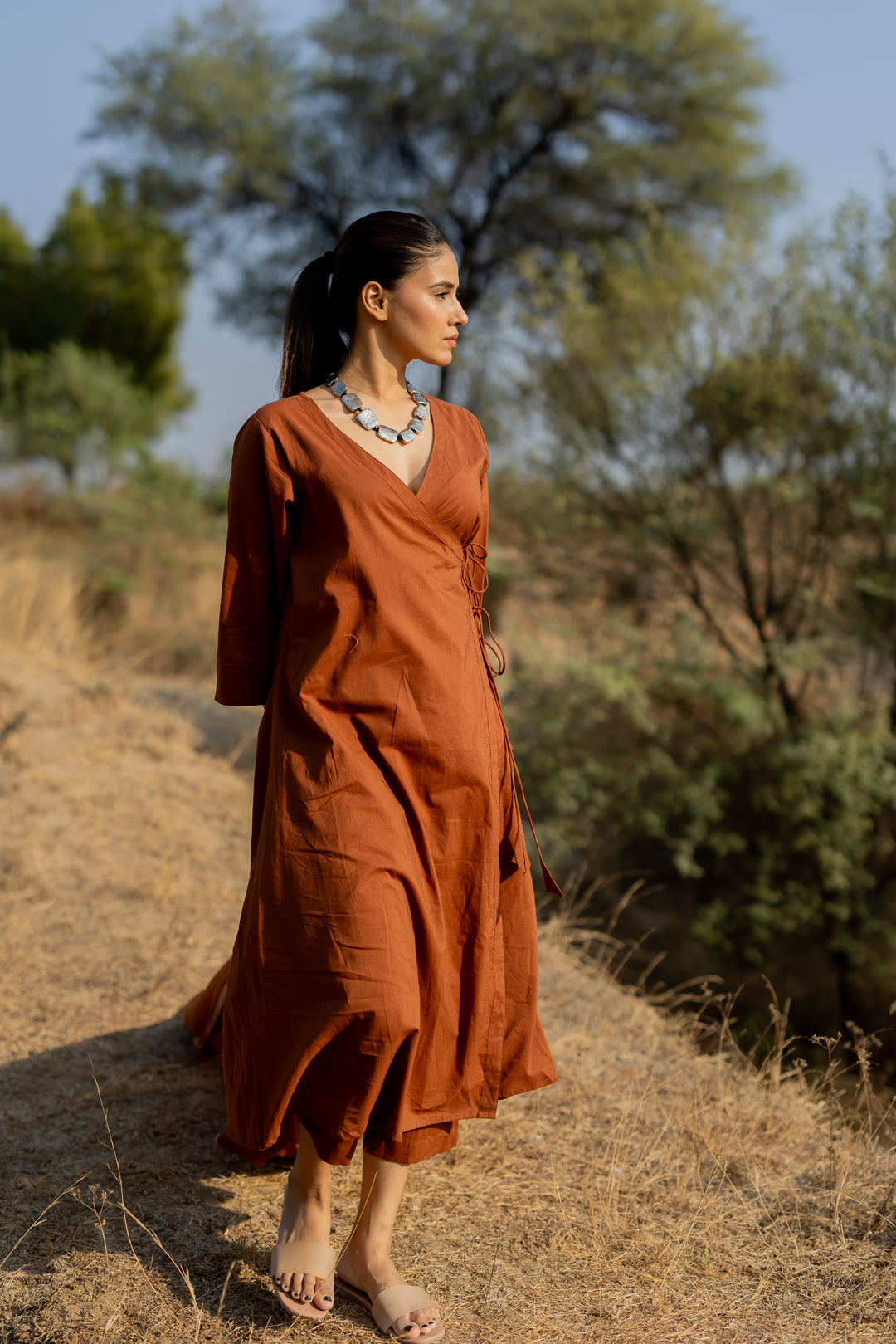 Mocha Brown Wrap Kurta Set