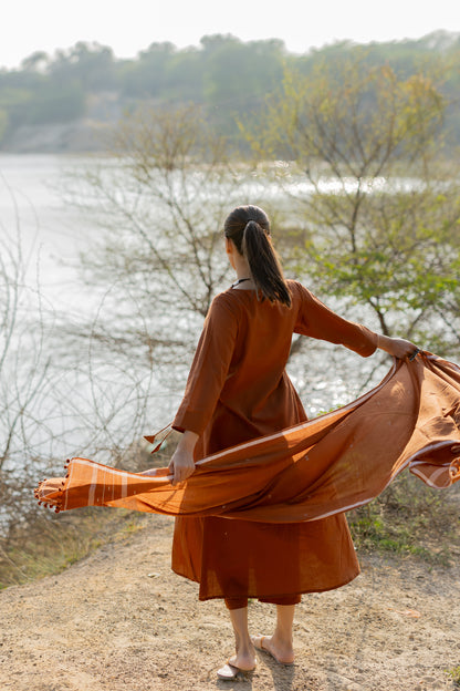 Mocha Brown Wrap Kurta Set with Jaamdani Dupatta