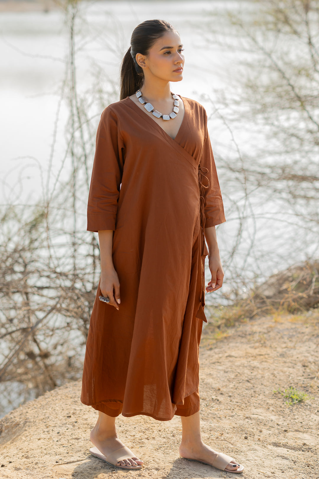 Mocha Brown Wrap Kurta Set