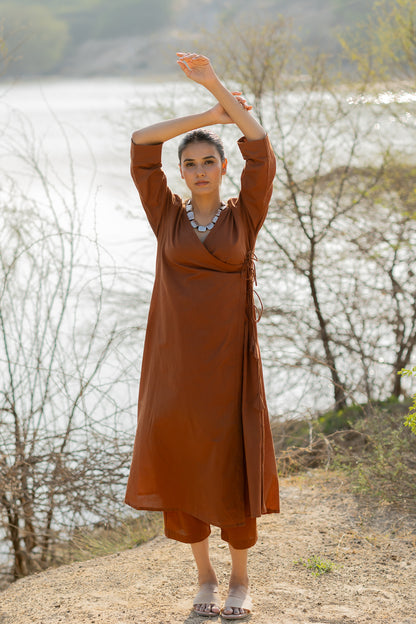 Mocha Brown Wrap Kurta Set