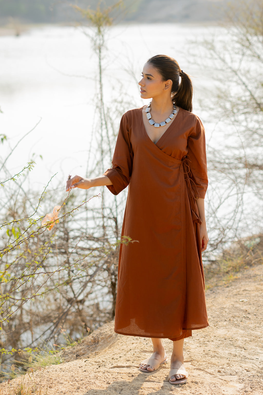 Mocha Brown Wrap Kurta Set