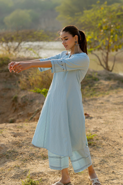 Soft Blue Handloom Cotton Kurta Set