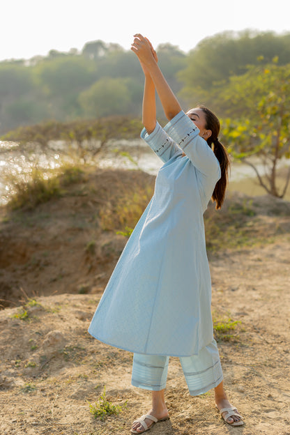 Soft Blue Handloom Cotton Kurta Set