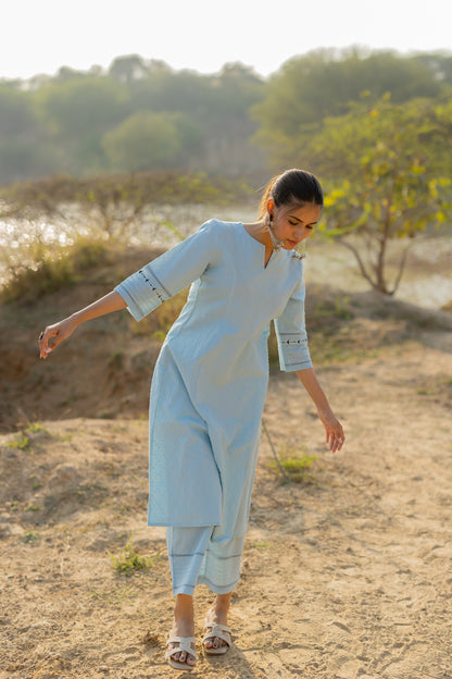 Soft Blue Handloom Cotton Kurta Set