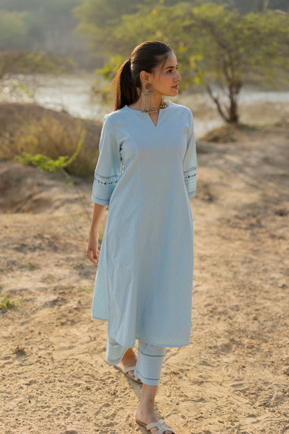 Soft Blue Handloom Cotton Kurta Set