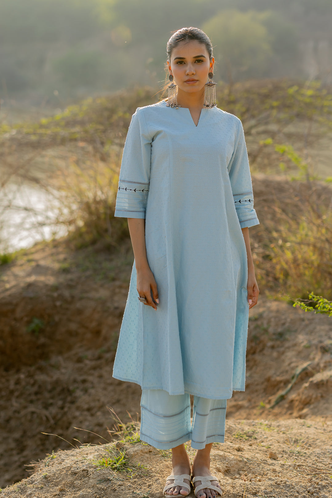 Soft Blue Handloom Cotton Kurta Set