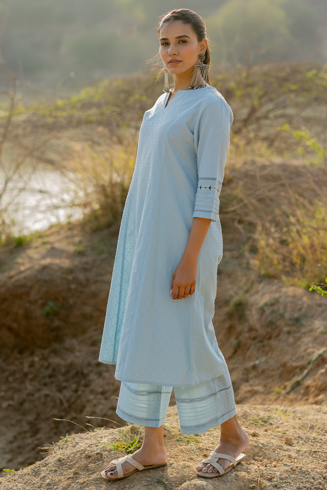 Soft Blue Handloom Cotton Kurta Set