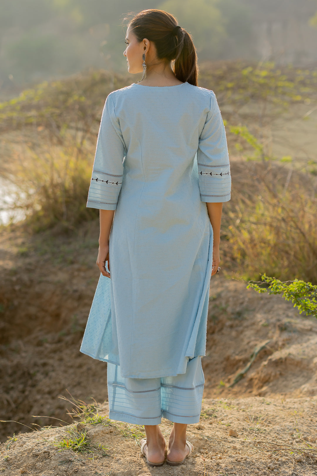 Soft Blue Handloom Cotton Kurta Set