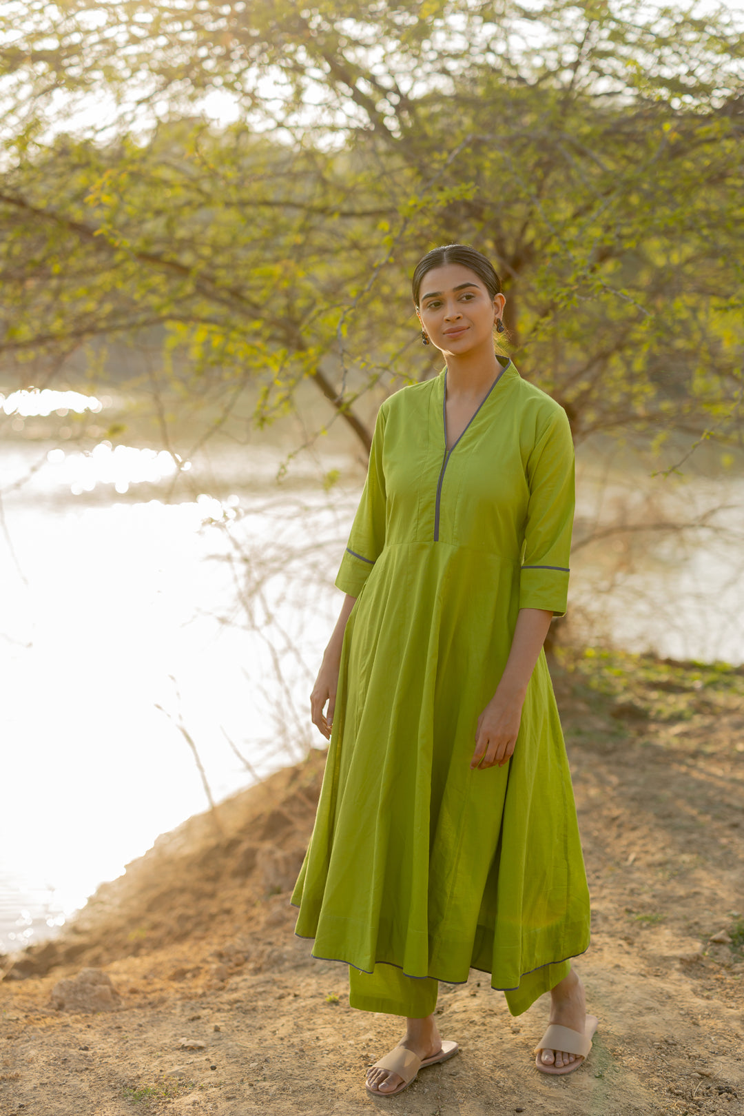 Green Pear Kalidaar Set with Jaamdani Dupatta